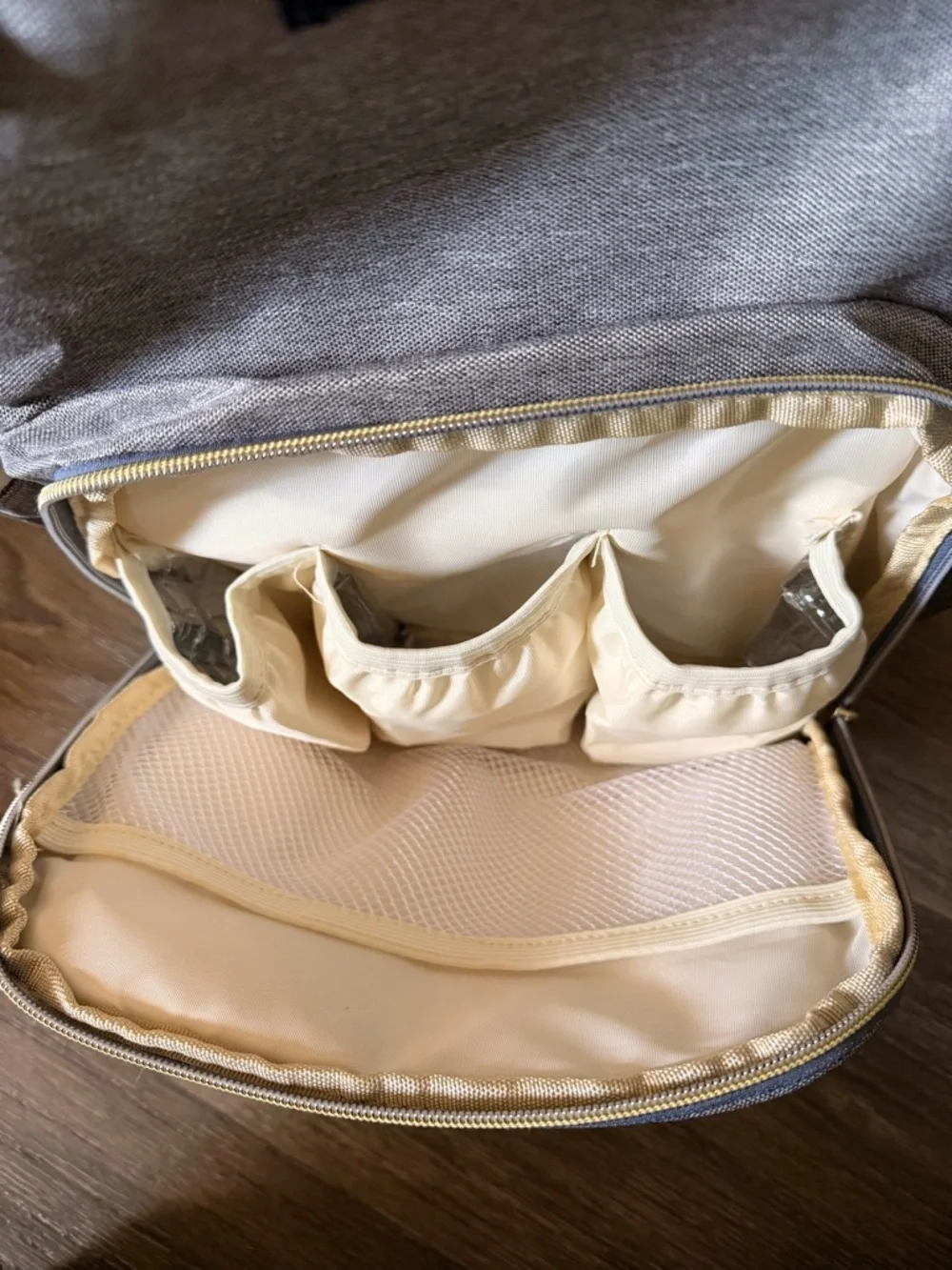 Light Taupe Baby Diaper Backpack with Detachable Pouch